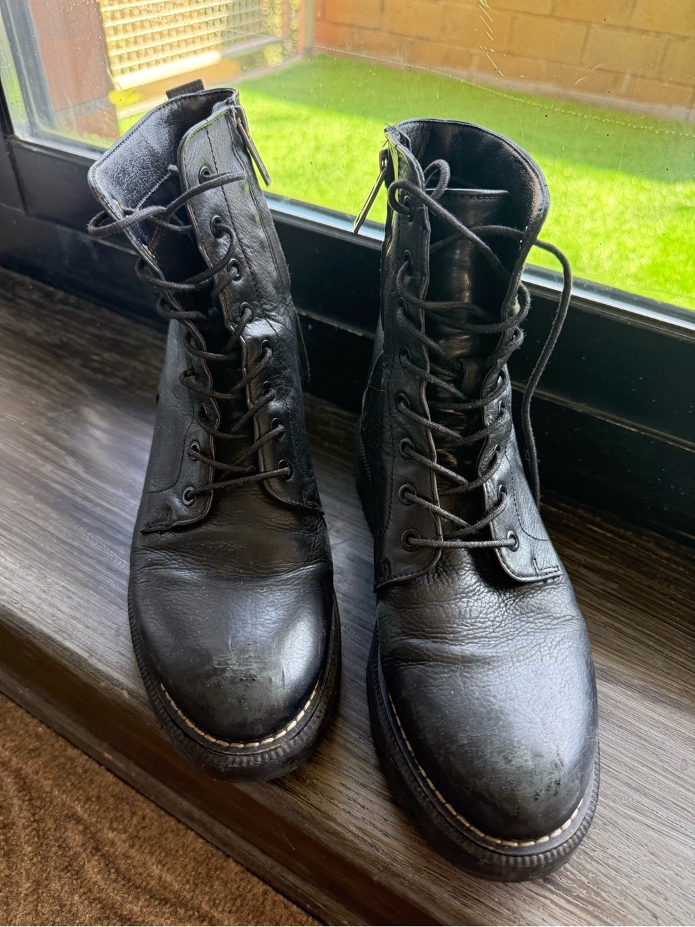 Sam Edelman Black Leather Lace-Up Garret Combat Boots